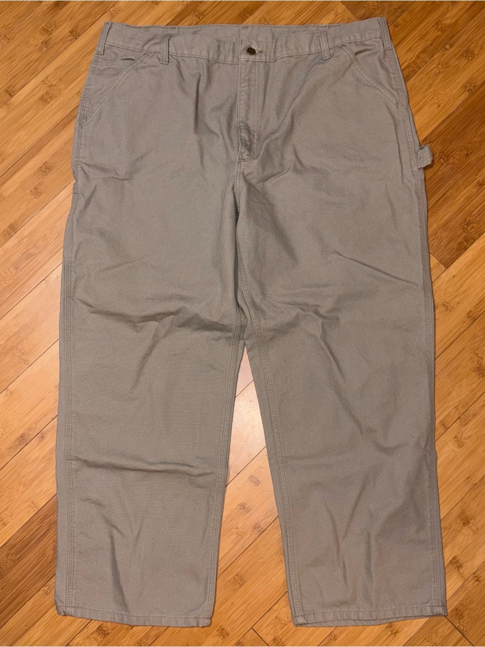 Carhartt Carpenter Work Pants Mens 42x29 Khaki Canvas Utility Relaxed Fit
